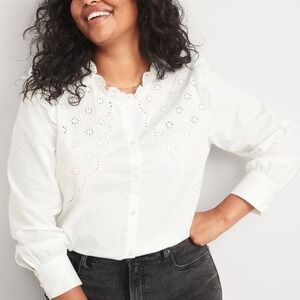 Old Navy White Eyelet Ruffle Blouse XL Peasant Cottagecore Prairie Boho Top